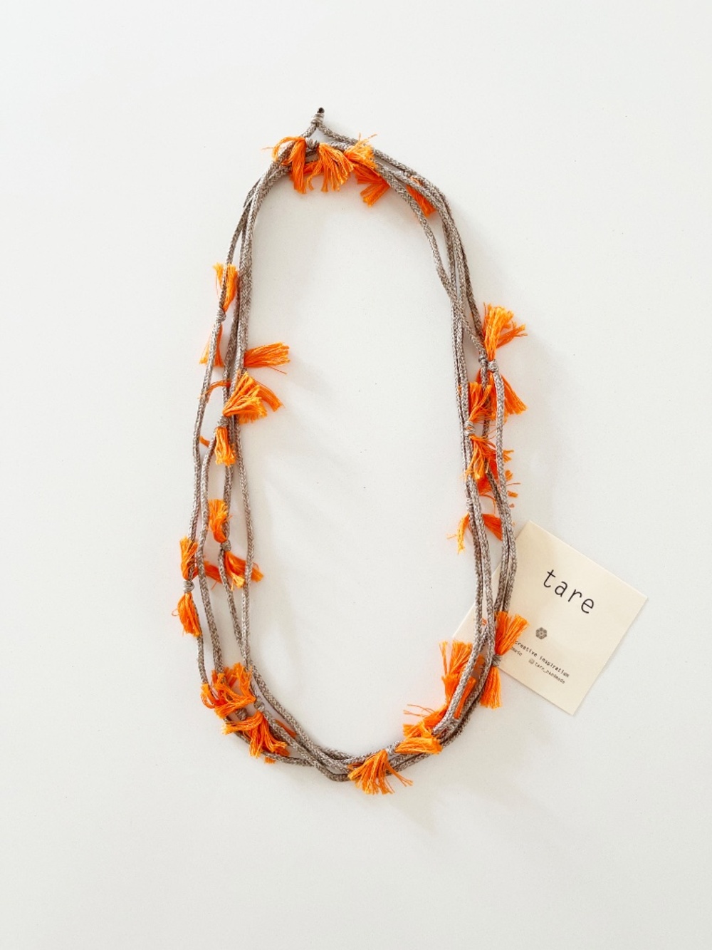 Boho Orange Tassel 54” Long Strand Convertible Wrap Necklace. - Picture 2 of 5